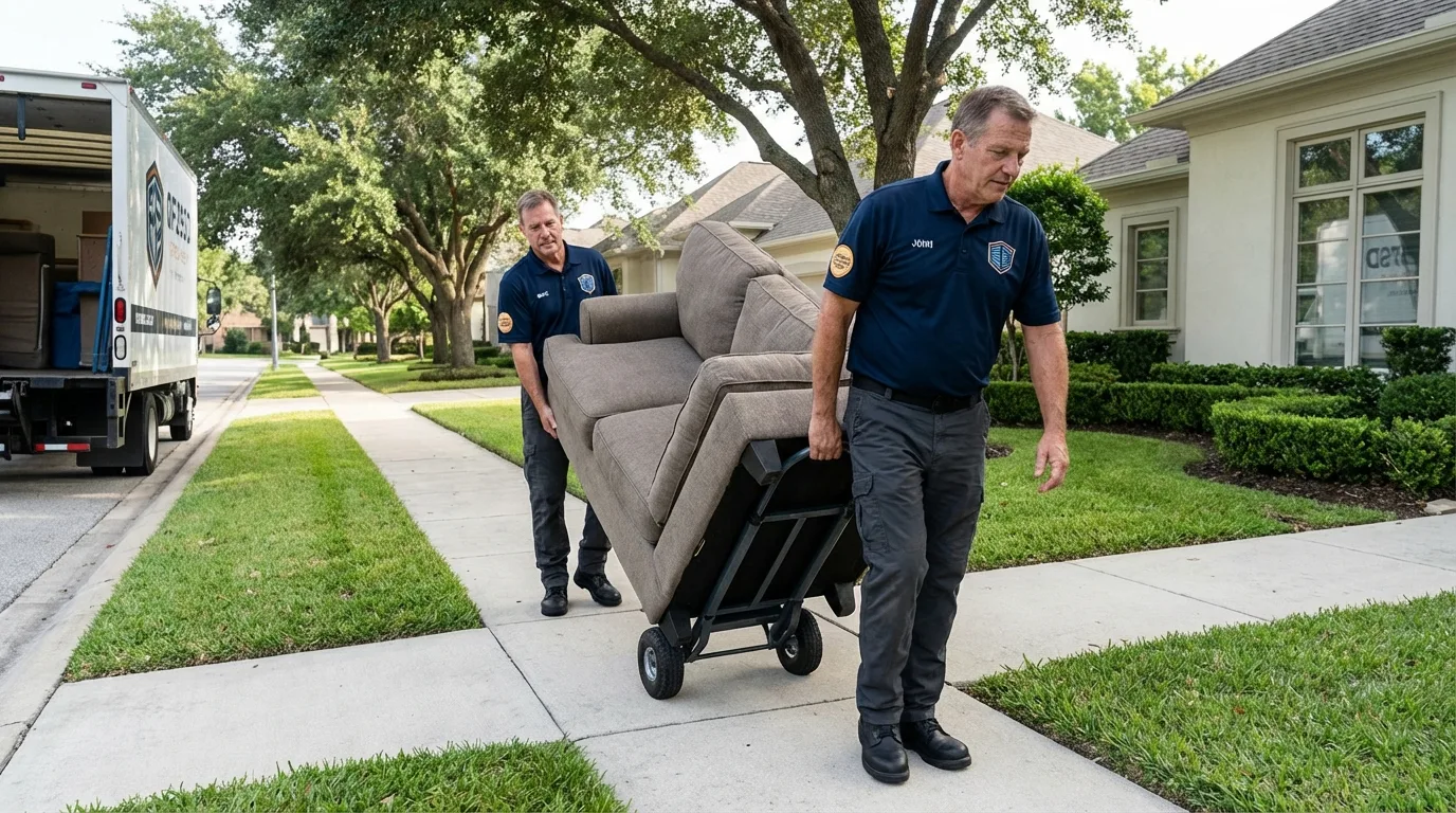 Local residential moving crew loading furniture in Fairchild Air Force Base, WA